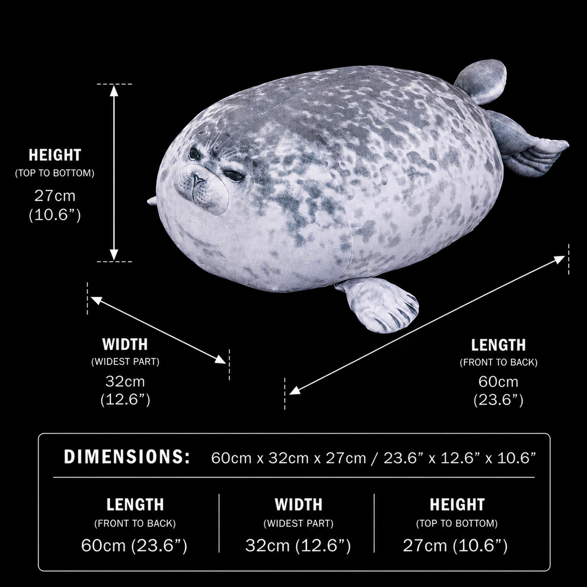 Gray Seal Soft Stuffed Plush Throw Pillow Cushion Toy
