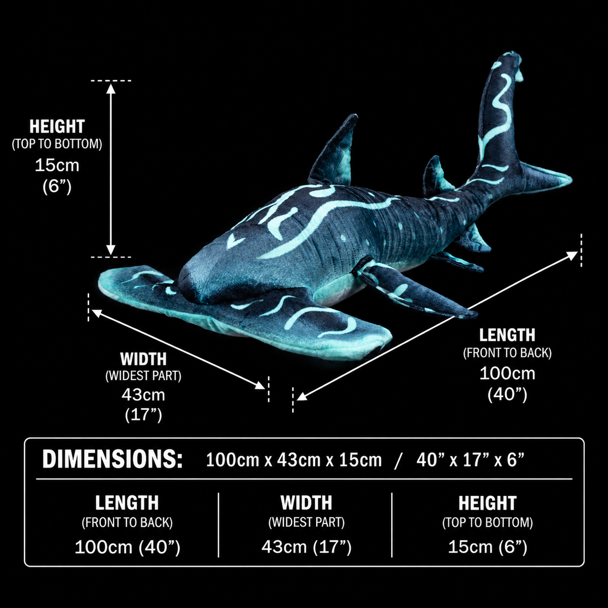 Large Blue Hammerhead Shark Soft Stuffed Plush Toy