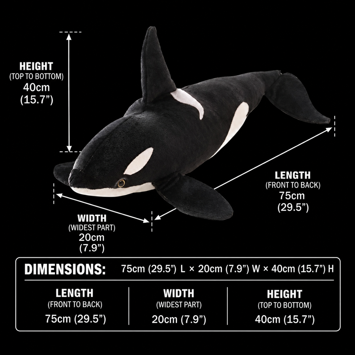 Large Orca Killer Whale Soft Stuffed Plush Toy