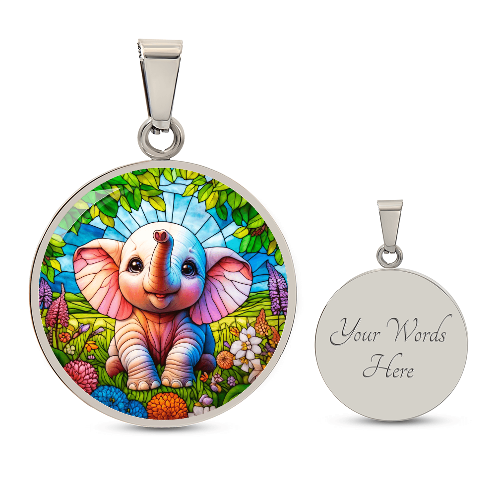 The Pink Elephant Circle Pendant Necklace