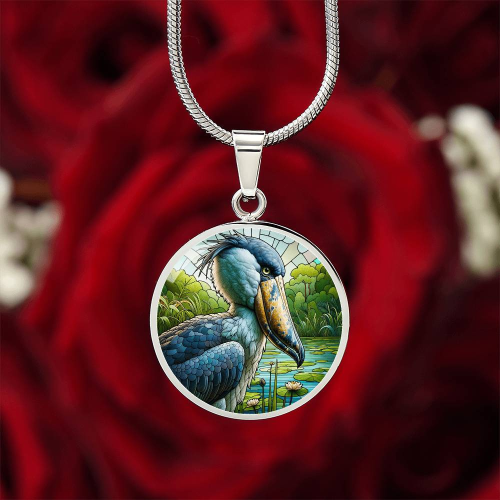 The Shoebill Stork Bird Circle Pendant Necklace