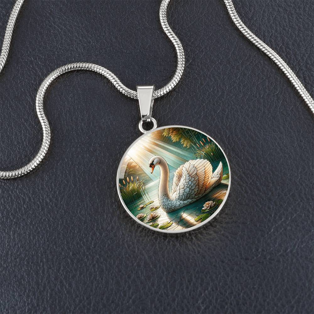 The Serene Swan Circle Pendant Necklace