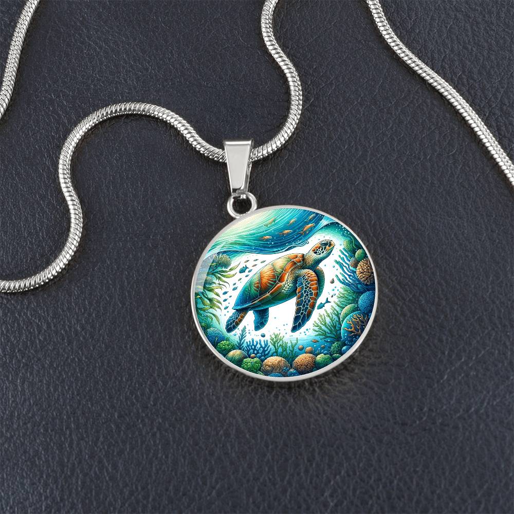 The Tropical Turtle Circle Pendant Necklace