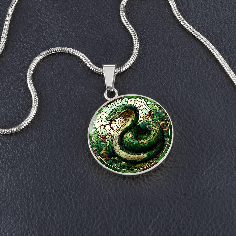 The Green Snake Circle Pendant Necklace