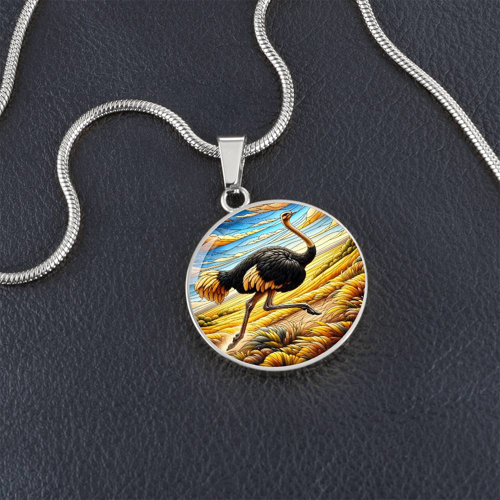 The Ostrich Bird Circle Pendant Necklace