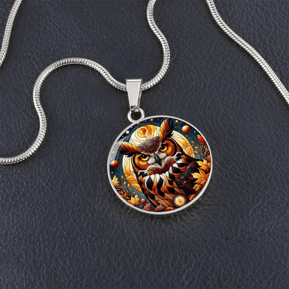 The Fall Owl Circle Pendant Necklace