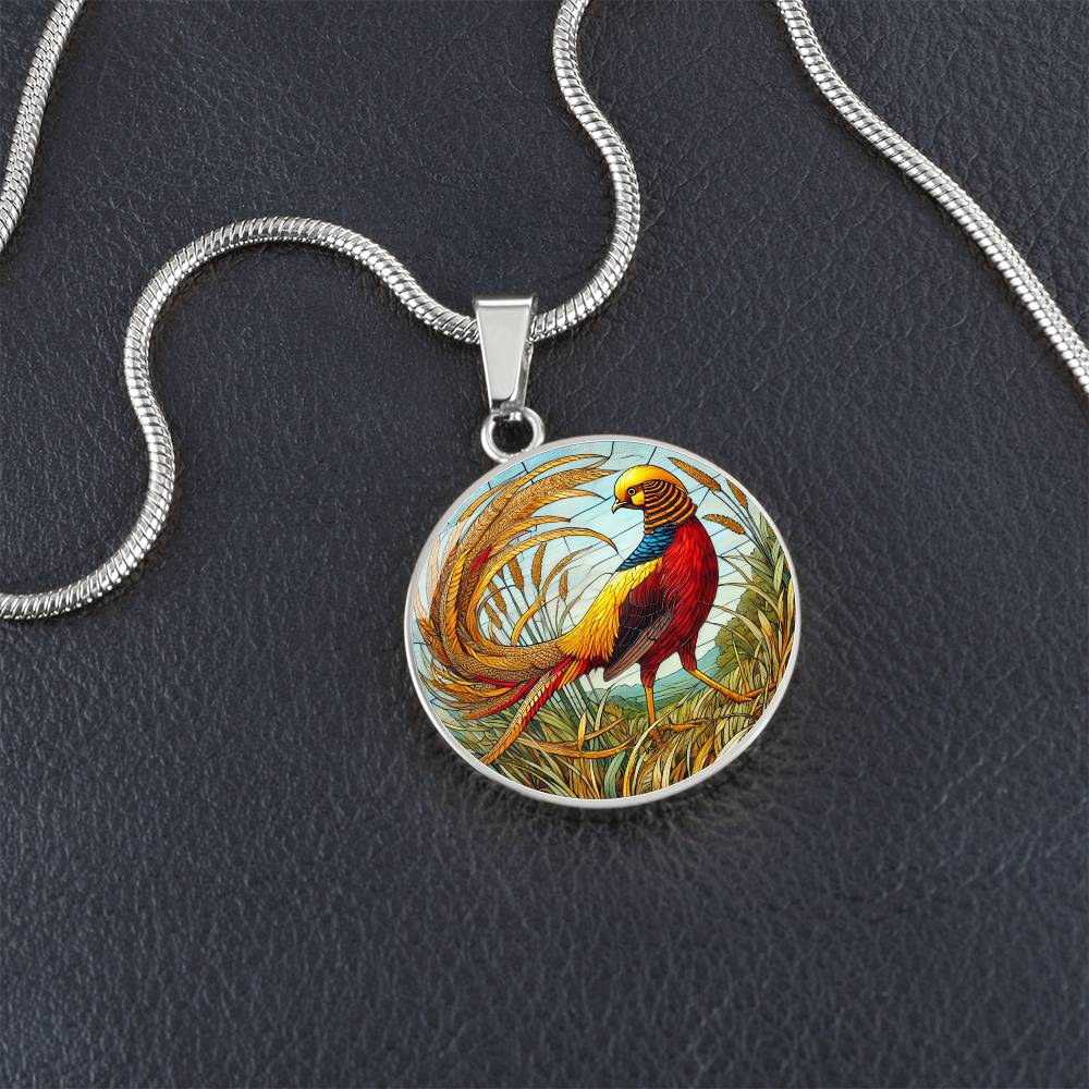 The Golden Pheasant Bird Circle Pendant Necklace