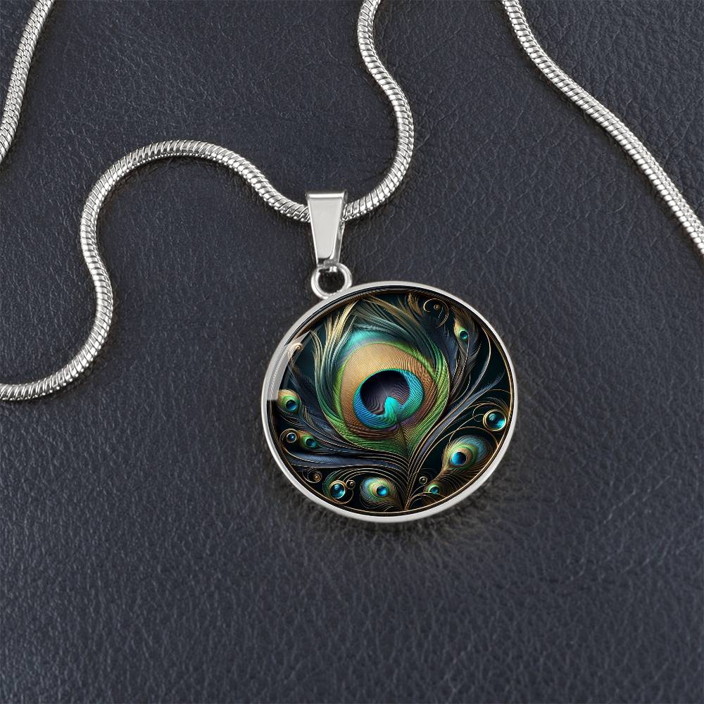 The Peacock Feather Circle Pendant Necklace