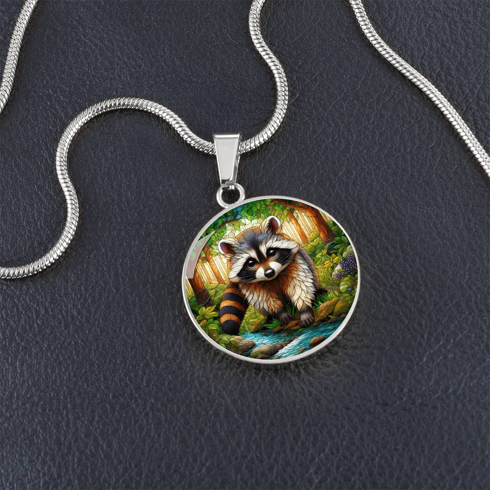 The Cute Raccoon Circle Pendant Necklace