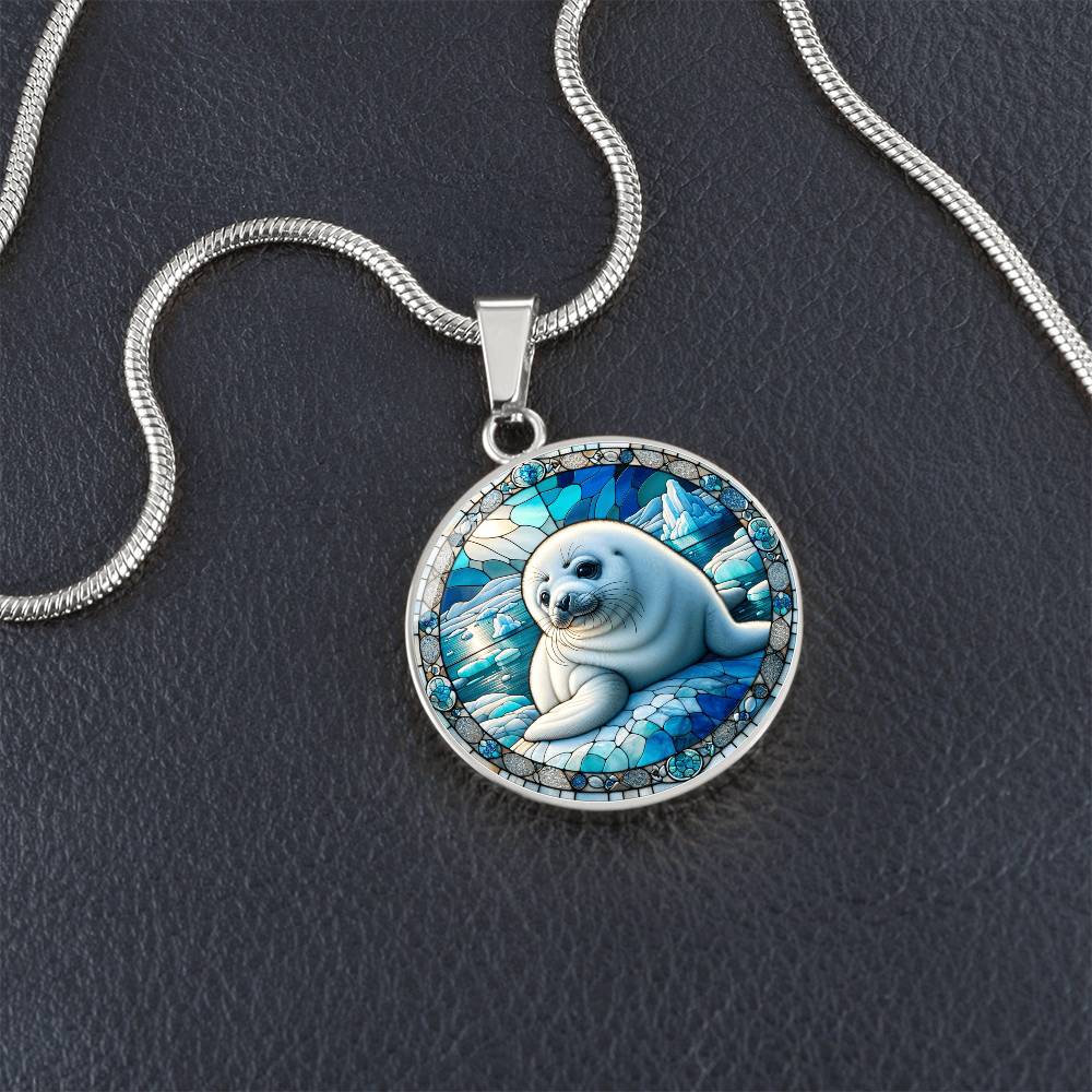 The Harp Seal Pup Circle Pendant Necklace