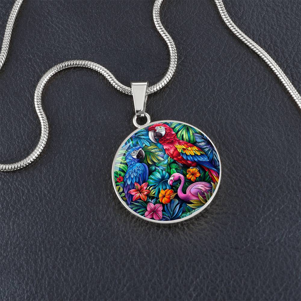 The Tropical Birds Circle Pendant Necklace