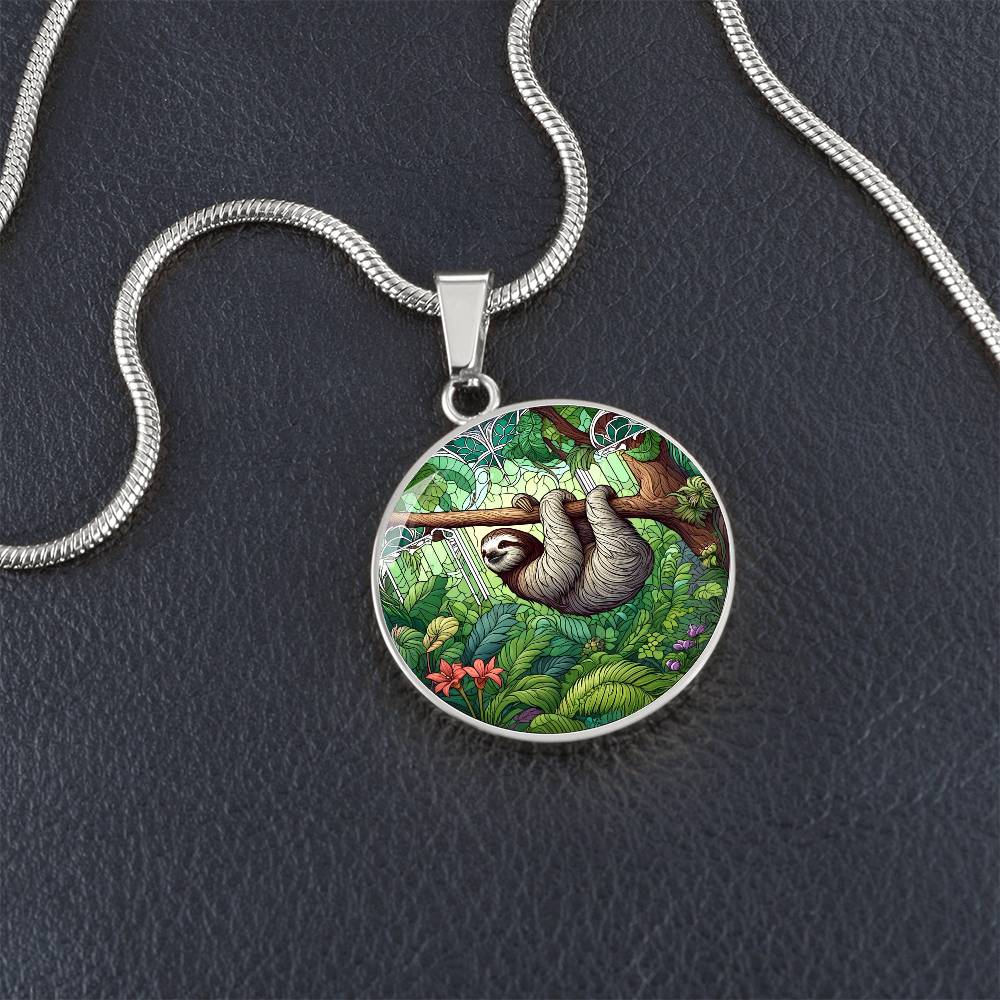 The Serene Sloth Circle Pendant Necklace