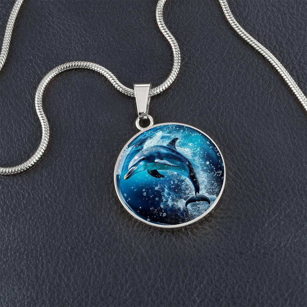 The Blue Dolphin Circle Pendant Necklace