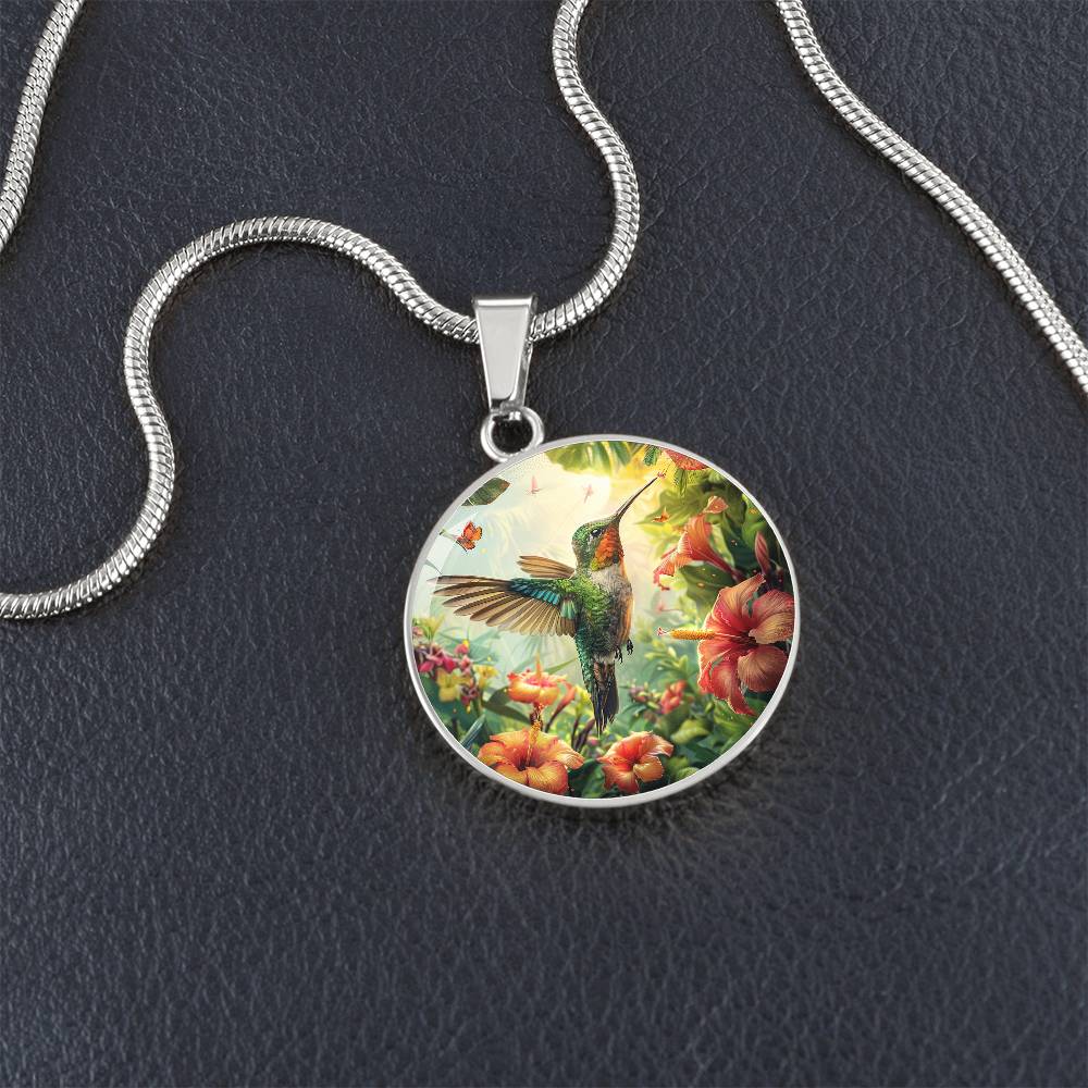 The Tropical Hummingbird Circle Pendant Necklace