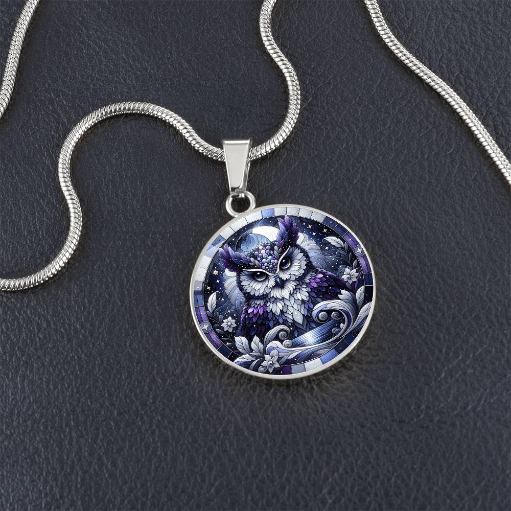 The Purple Owl Circle Pendant Necklace