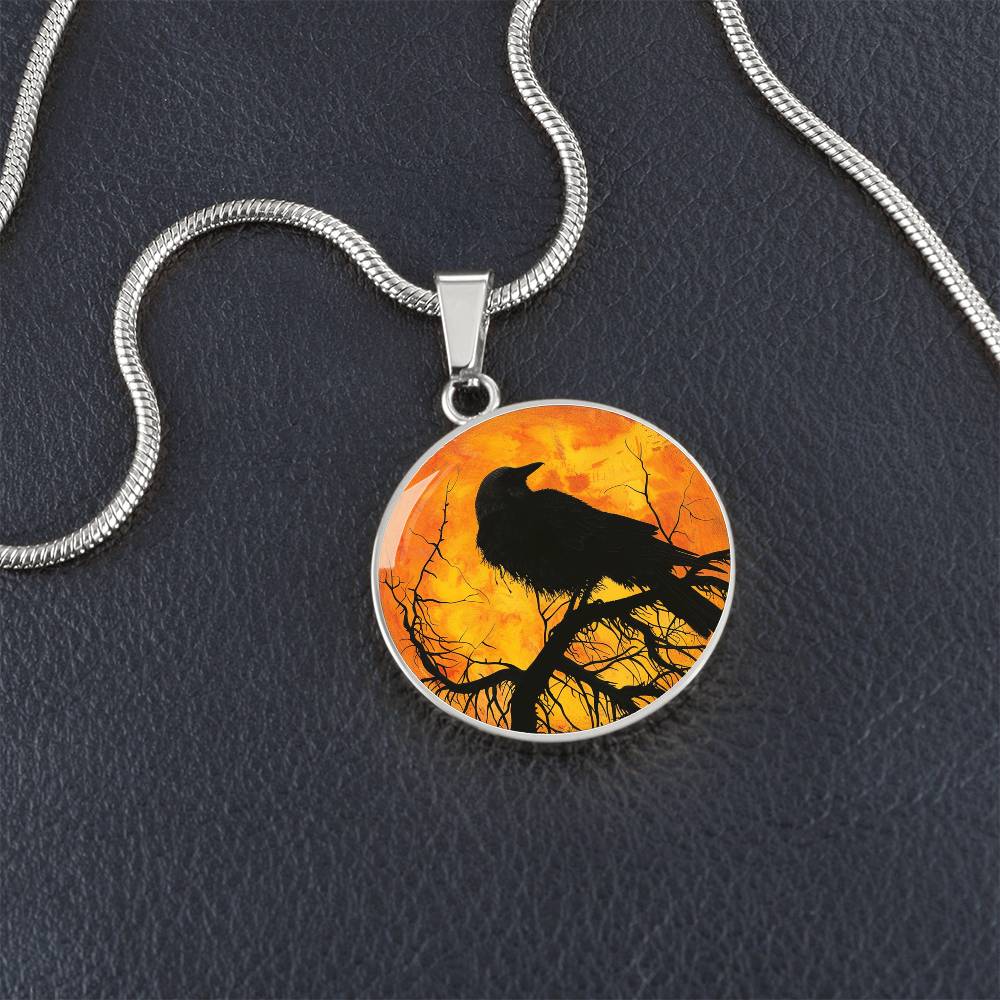 The Mystical Raven Circle Pendant Necklace