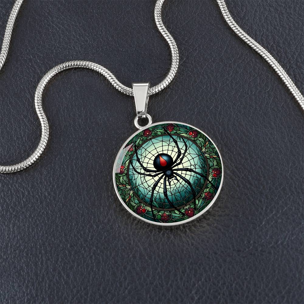 The Black Widow Spider Circle Pendant Necklace