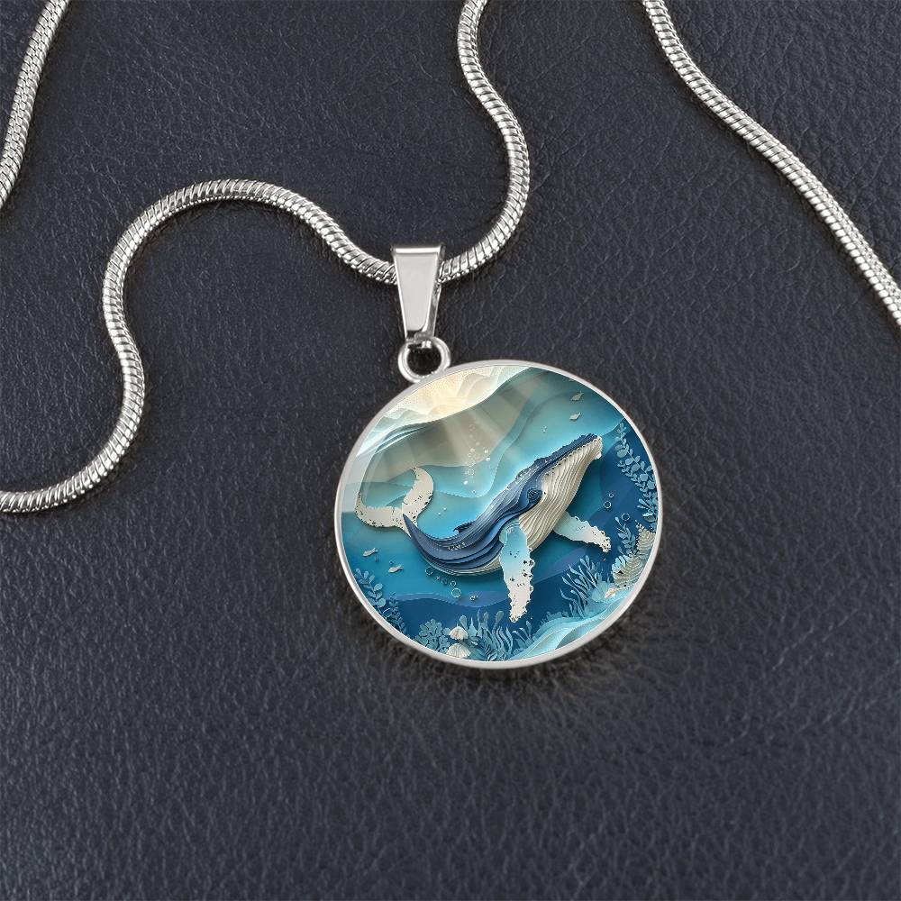 The Sunlit Humpback Whale Circle Pendant Necklace