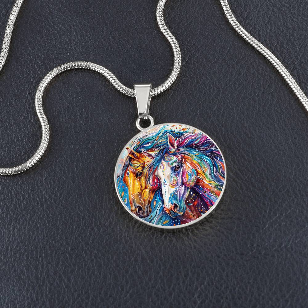 The Colored Horses Circle Pendant Necklace