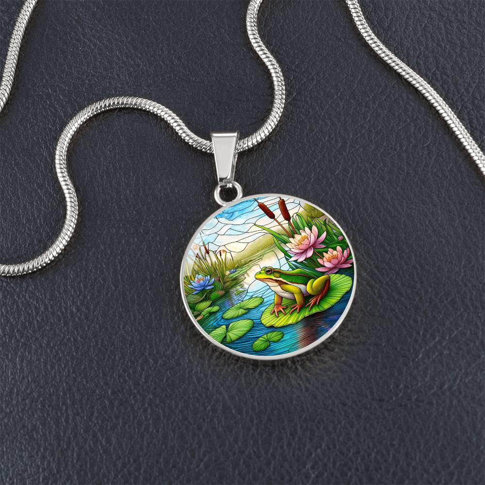 The Lily Pad Frog Circle Pendant Necklace