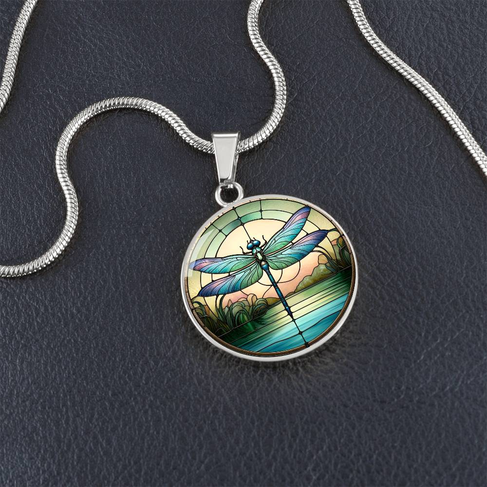 The Dragonfly Serenity Circle Pendant Necklace