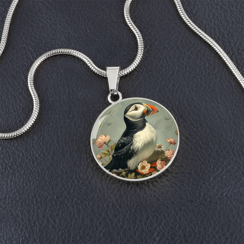 The Vintage Puffin Circle Pendant Necklace