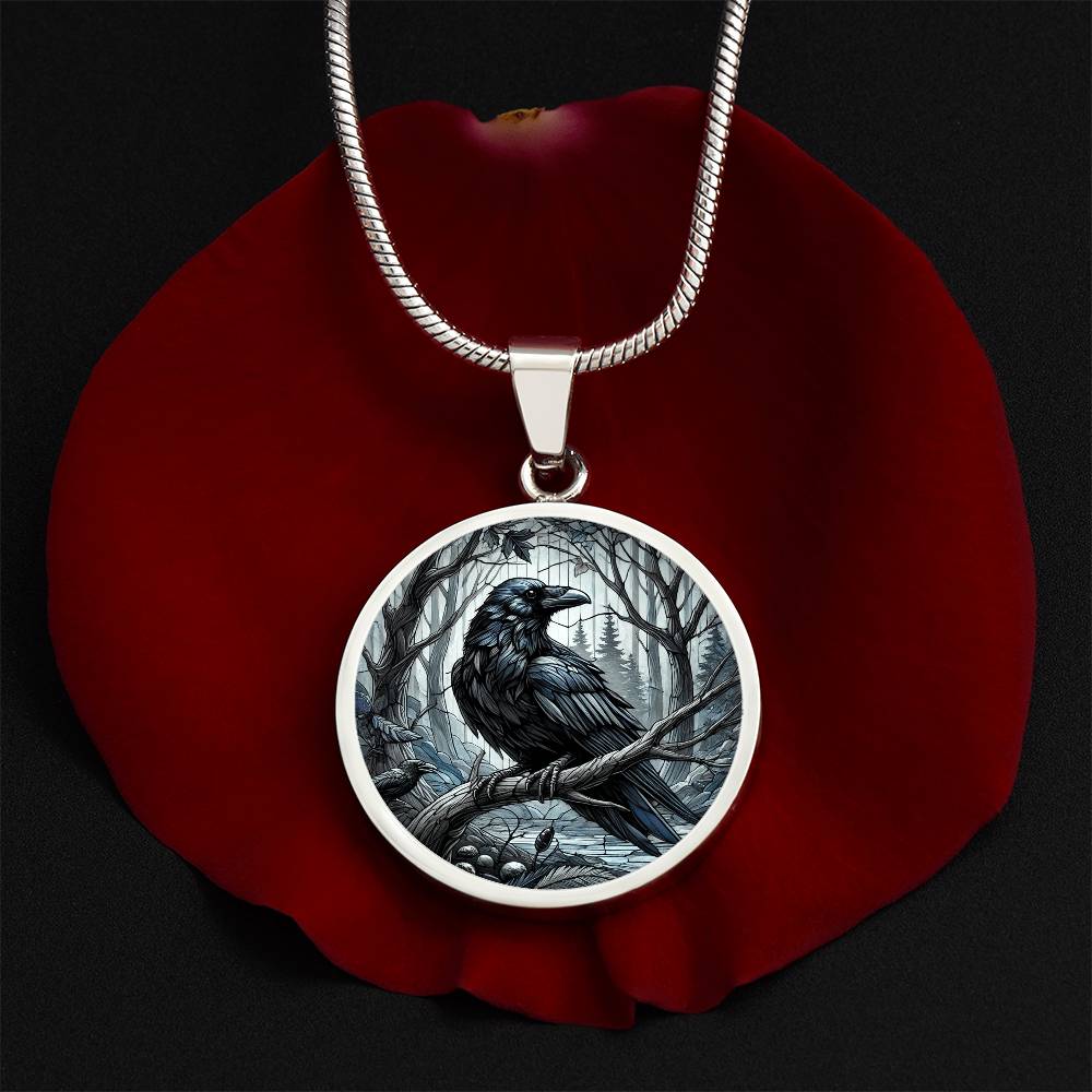 The Majestic Raven Circle Pendant Necklace