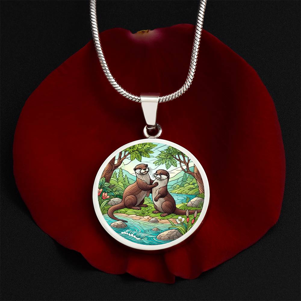 The Otter Pals Circle Pendant Necklace