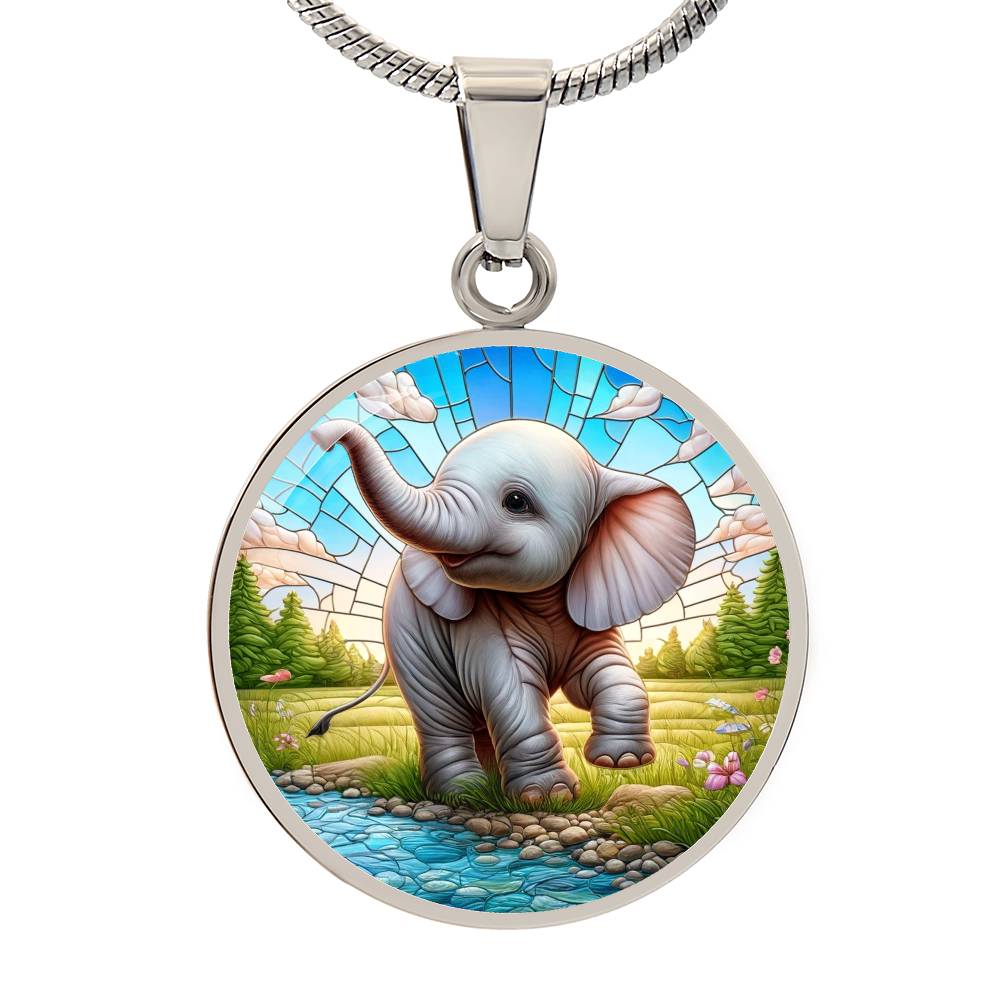 The Baby Elephant Circle Pendant Necklace