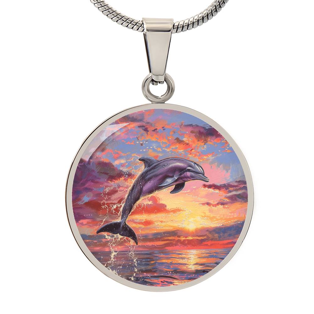 The Sunset Dolphin Circle Pendant Necklace