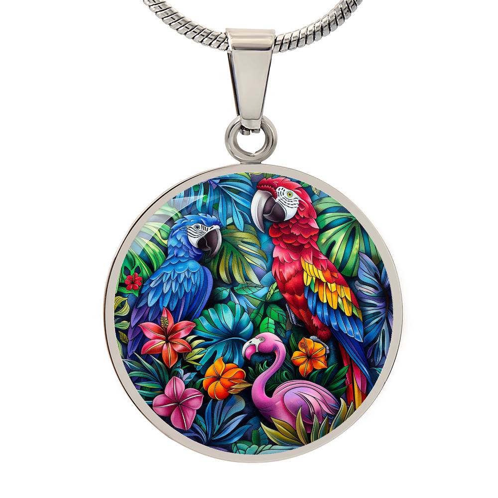 The Tropical Birds Circle Pendant Necklace