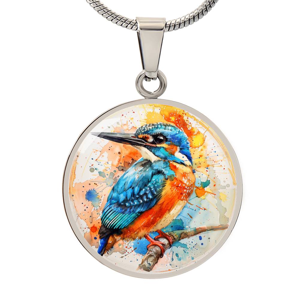 The Watercolor Kingfisher Circle Pendant Necklace