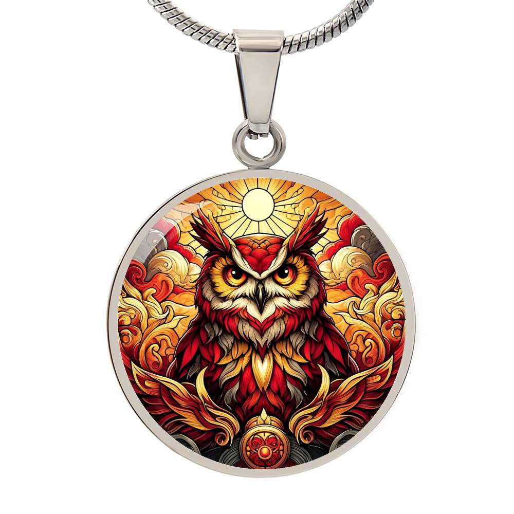 The Fire Owl Circle Pendant Necklace