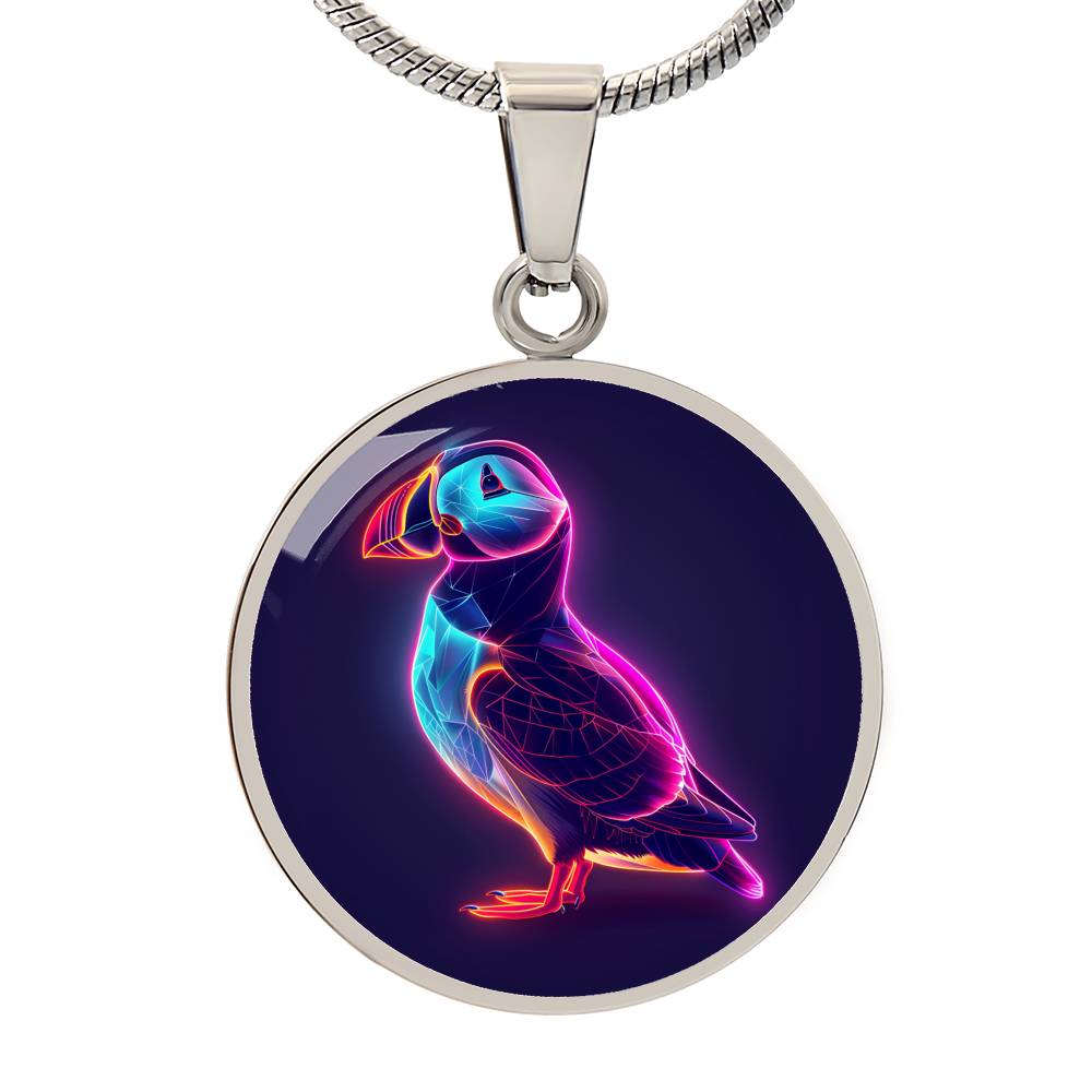 The Neon Puffin Circle Pendant Necklace