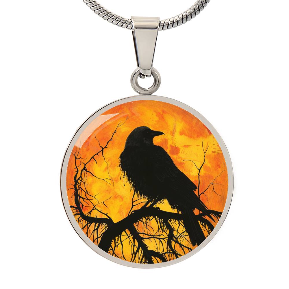 The Mystical Raven Circle Pendant Necklace