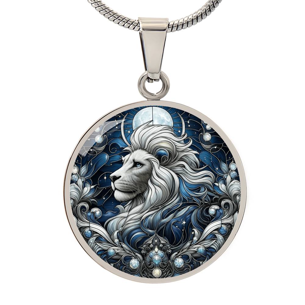 The Celestial White Lion Circle Pendant Necklace