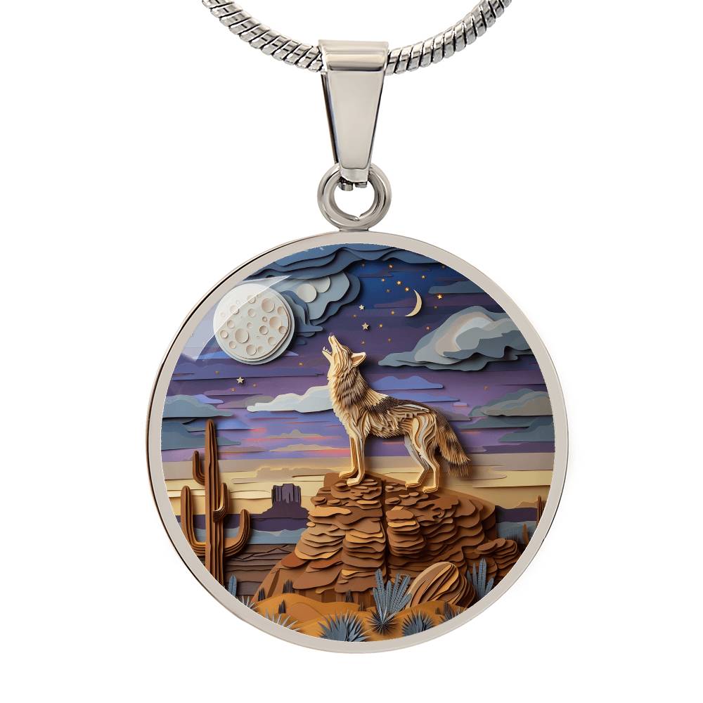 The Howling Coyote Circle Pendant Necklace