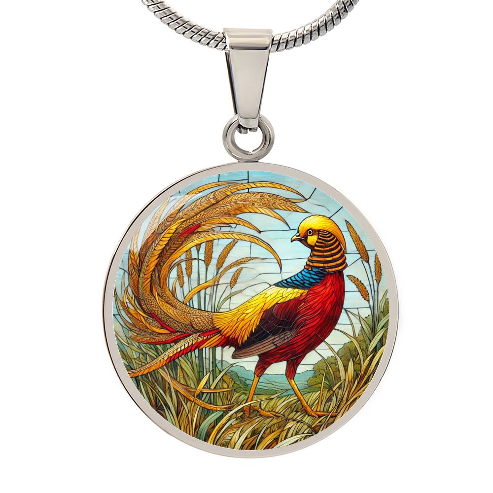 The Golden Pheasant Bird Circle Pendant Necklace