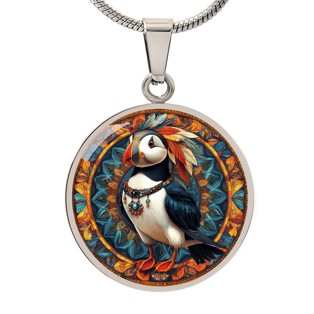 The Boho Puffin Circle Pendant Necklace