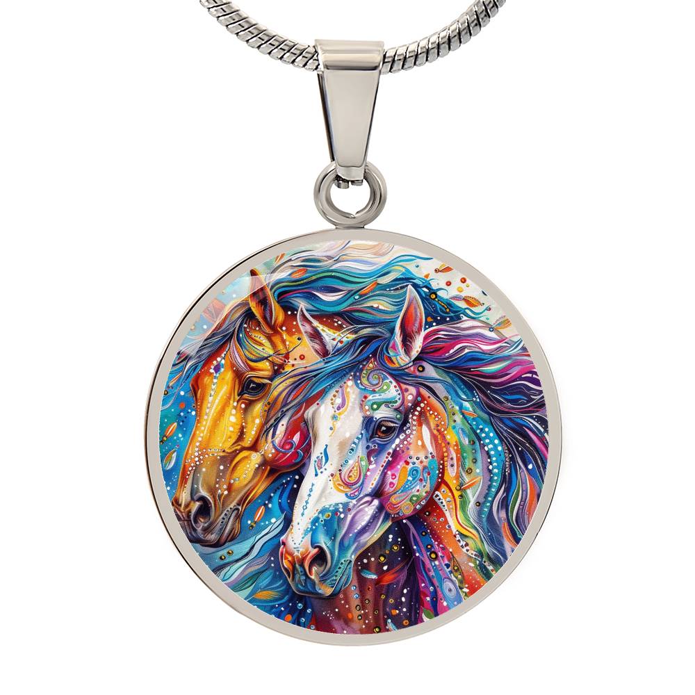 The Colored Horses Circle Pendant Necklace