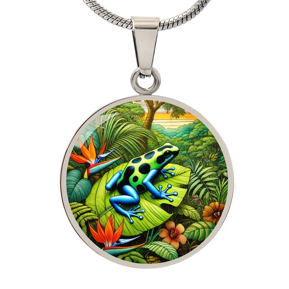 The Vivid Poison Dart Frog Circle Pendant Necklace