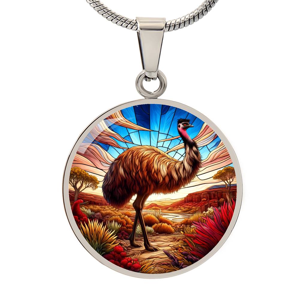 The Emu Bird Circle Pendant Necklace