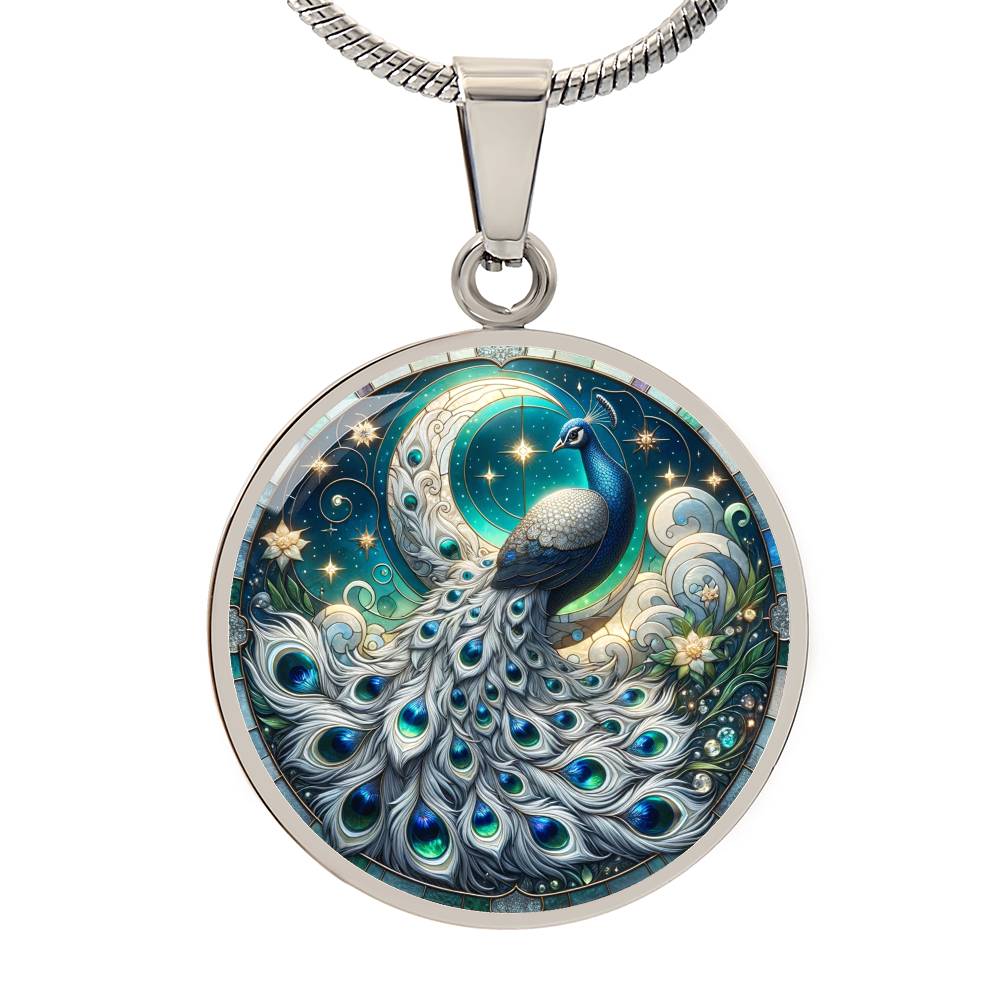 The Celestial Peacock Circle Pendant Necklace