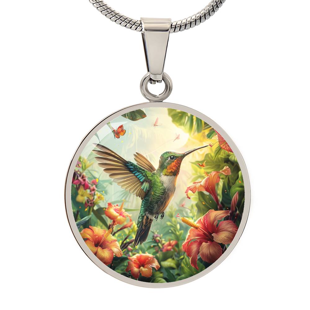 The Tropical Hummingbird Circle Pendant Necklace