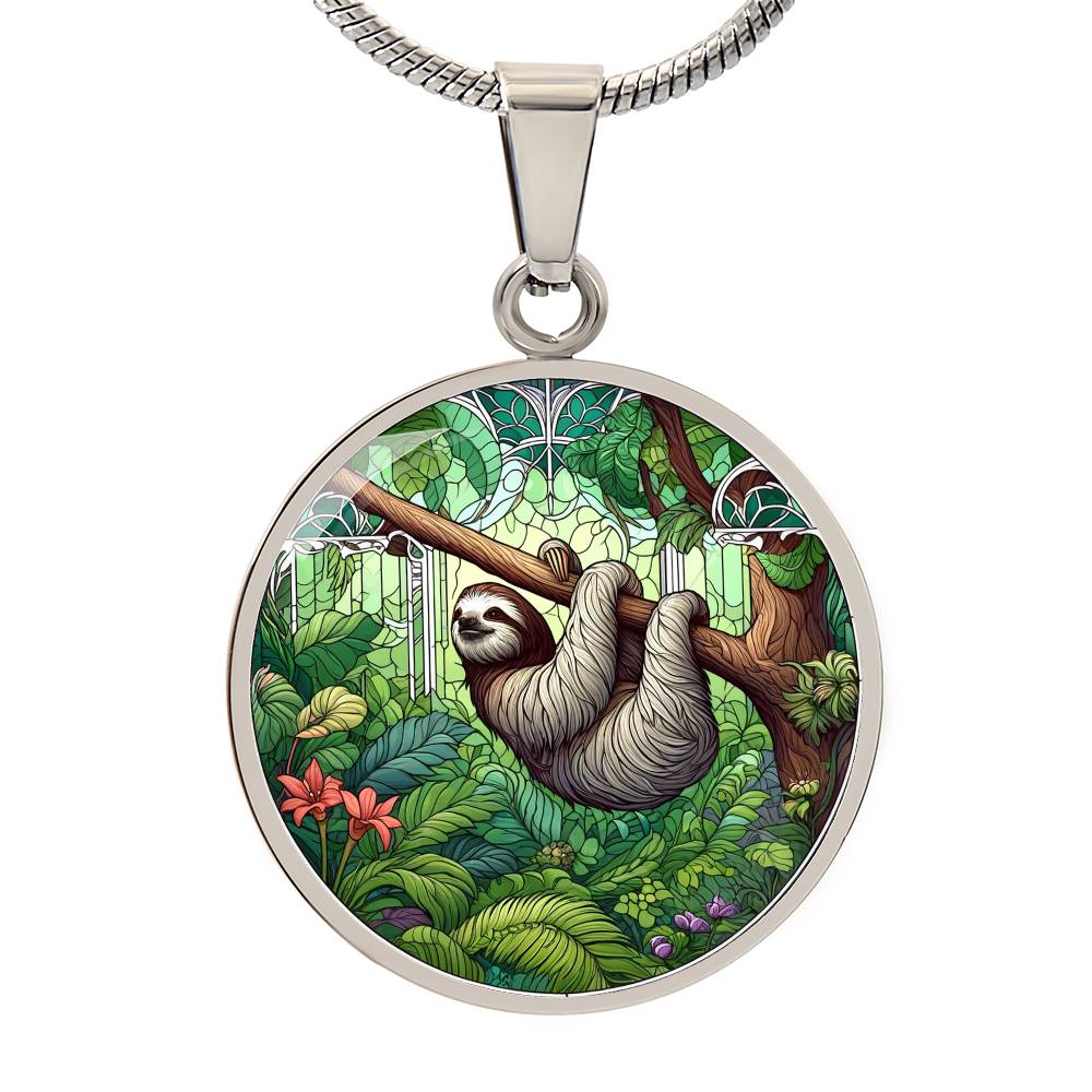 The Serene Sloth Circle Pendant Necklace