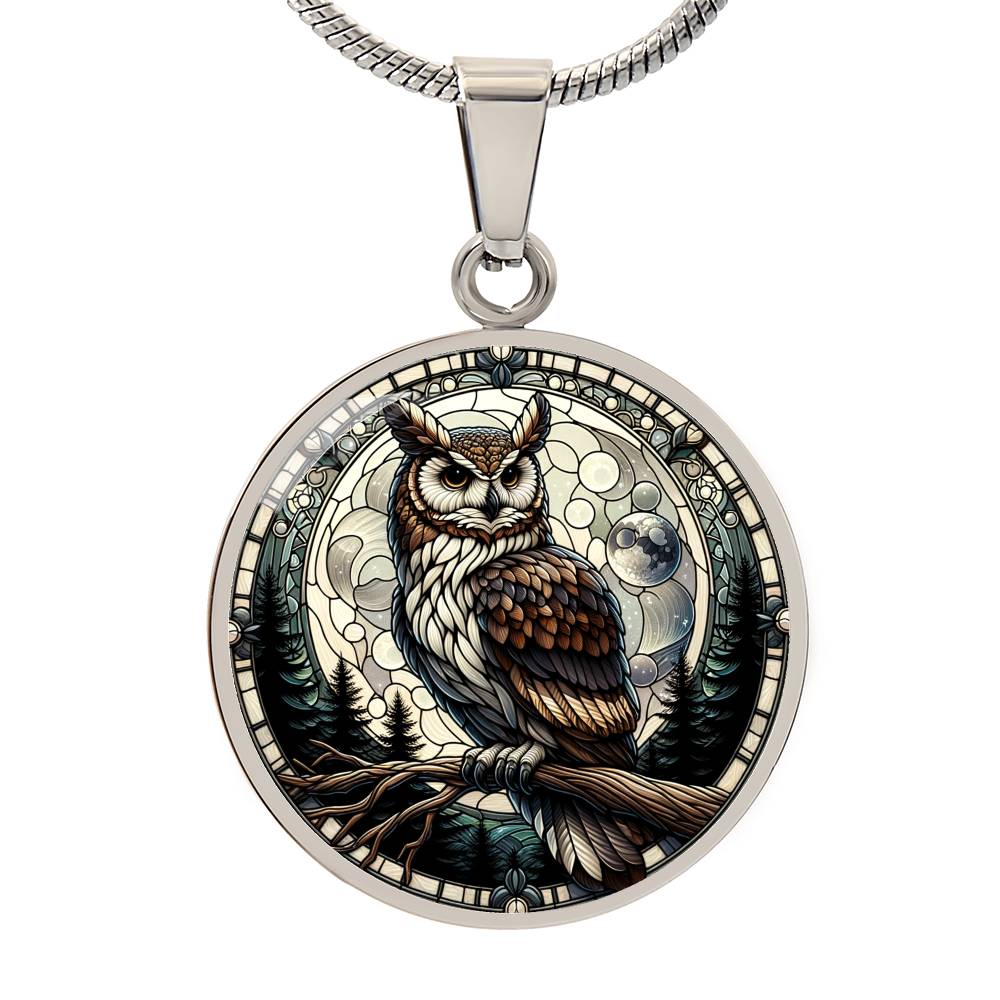 The Brown Owl Circle Pendant Necklace