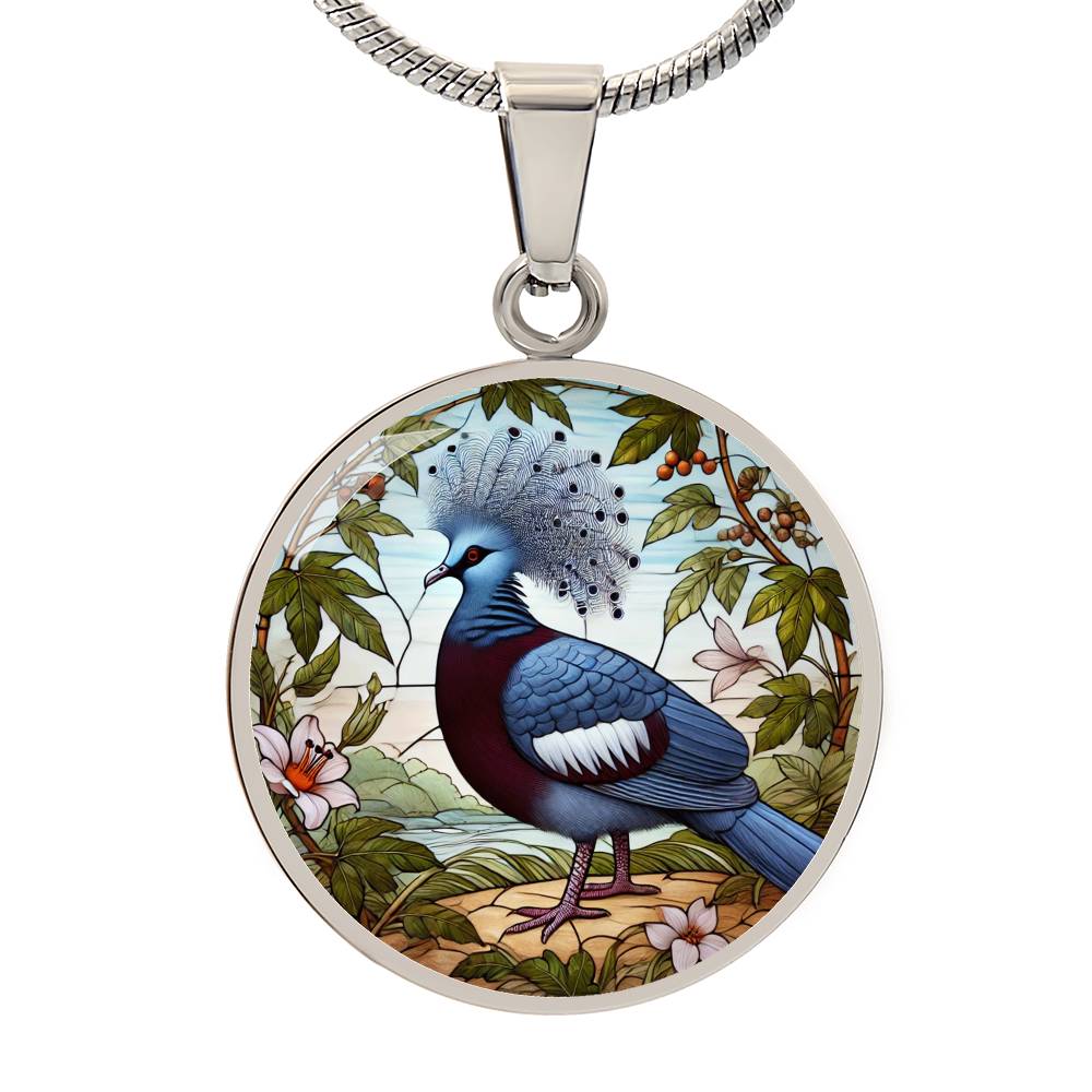 The Victoria Crowned Pigeon Circle Pendant Necklace