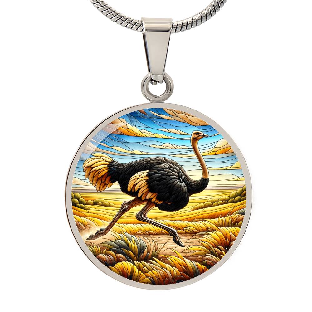 The Ostrich Bird Circle Pendant Necklace