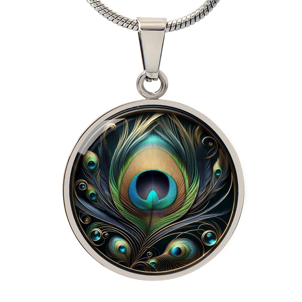 The Peacock Feather Circle Pendant Necklace