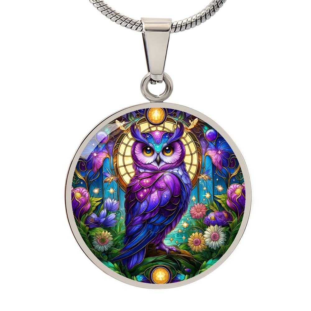 The Violet Owl Circle Pendant Necklace